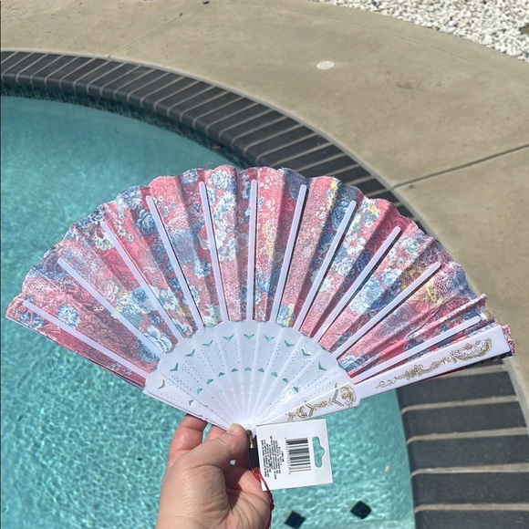 Red Colorful Floral Hand Fan - Picture 2 of 4